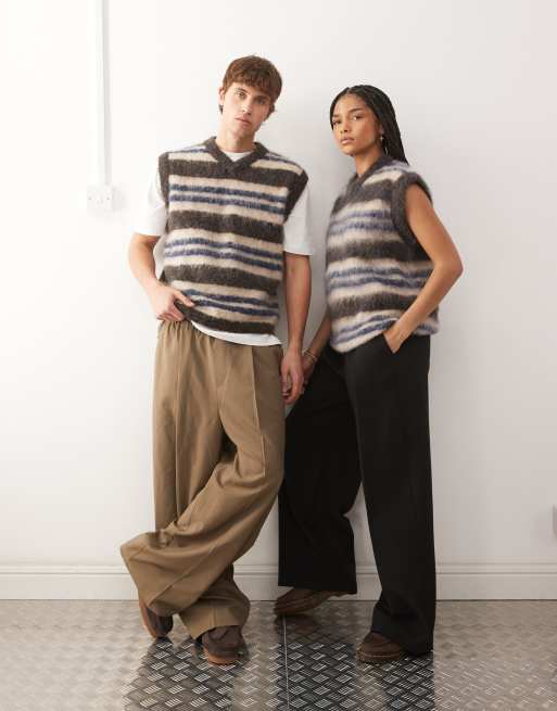 Reclaimed Vintage Unisex knit vest in navy, white and brown stripes, 2 of 4