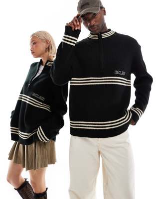 Reclaimed Vintage Unisex Knit Zip Up With Stripe Detail-gray