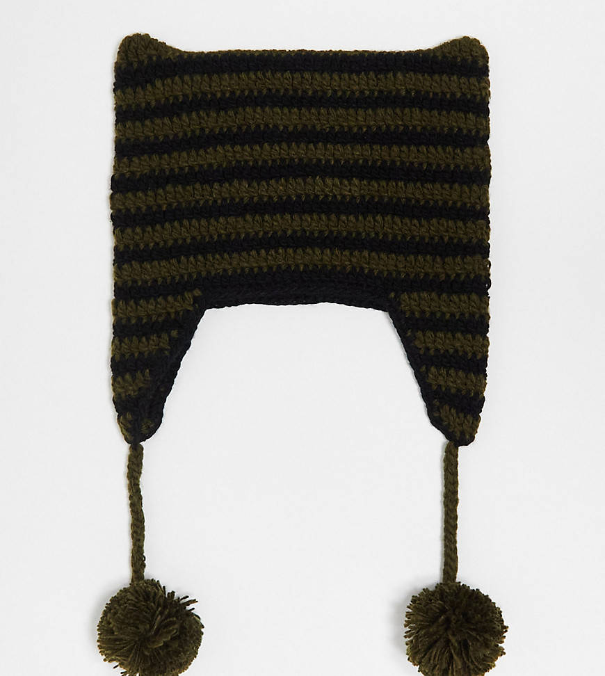 Reclaimed Vintage unisex knitted cat hat in stripe-Multi
