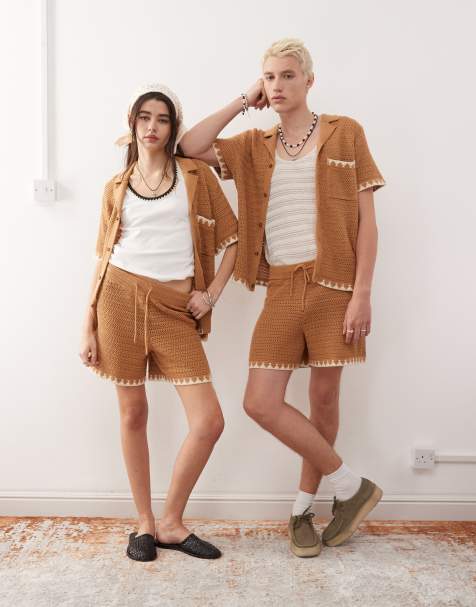 " Reclaimed Vintage unisex knitted co-ord in rust with trim - view 1
