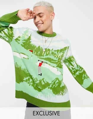 Reclaimed Vintage Unisex knitted jumper with golf print - ASOS Price Checker