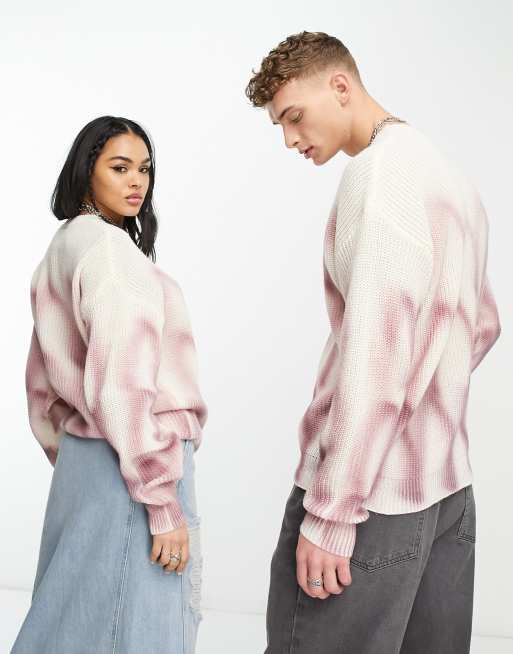 Reclaimed Vintage unisex knitted printed jumper in pink tie dye