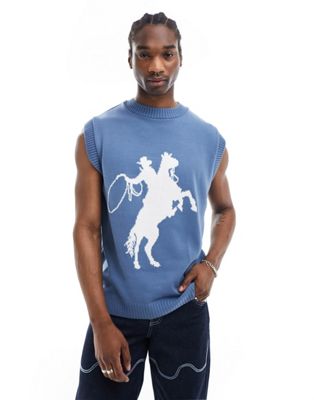 Reclaimed Vintage unisex knitted rodeo tank-Blue