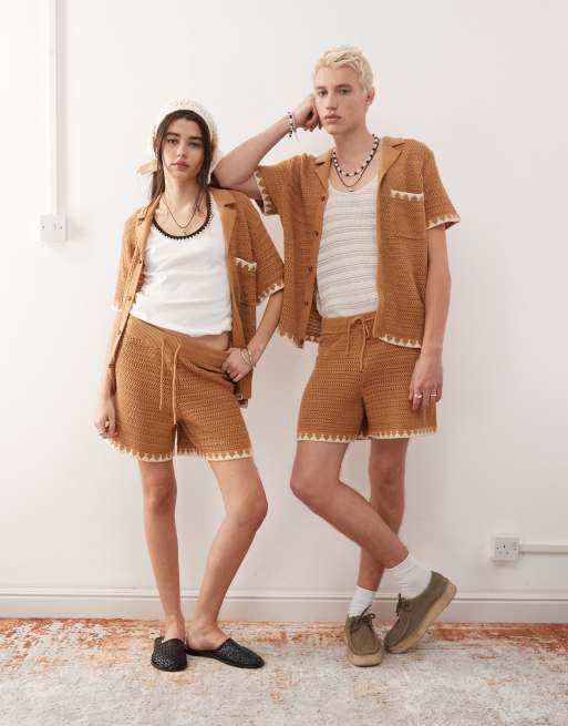 Reclaimed Vintage unisex knitted set in rust with trim