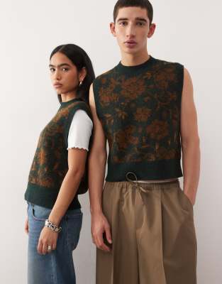 Reclaimed Vintage Reclaimed Vintage unisex knitted tank with carpet tapestry print in forest green