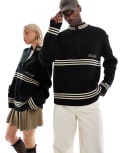 [Reclaimed Vintage] Reclaimed Vintage unisex knitted zip up jumper with stripe detail-Grey L grey