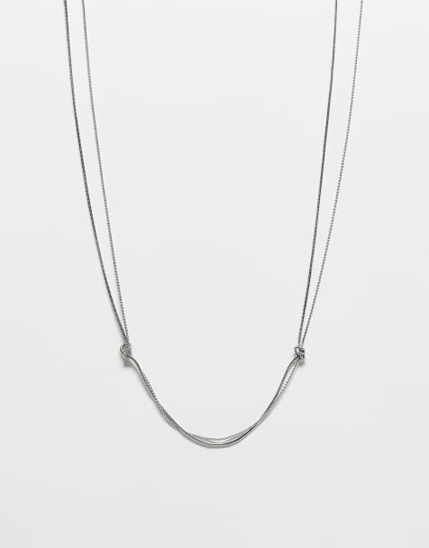 Reclaimed Vintage unisex knotted double layer necklace in silver - view 1