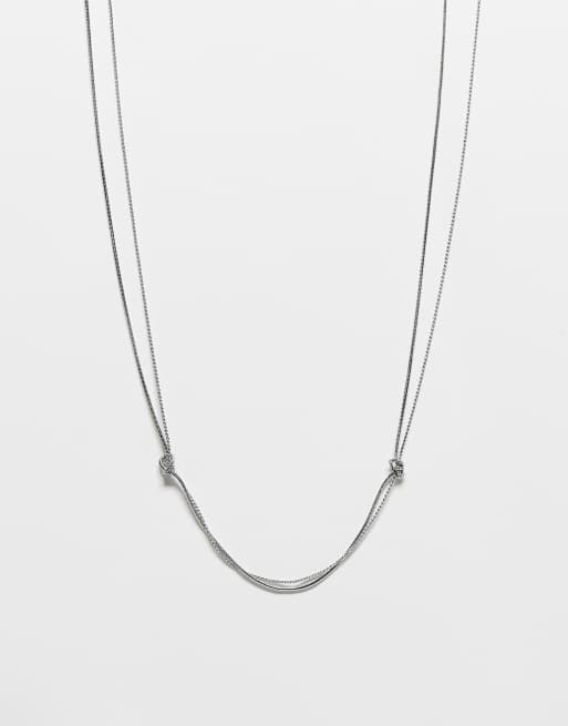 Reclaimed Vintage unisex knotted double layer necklace in silver