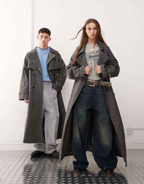 Reclaimed Vintage - Unisex - Koksgrå mac-frakke med bælte - view 1