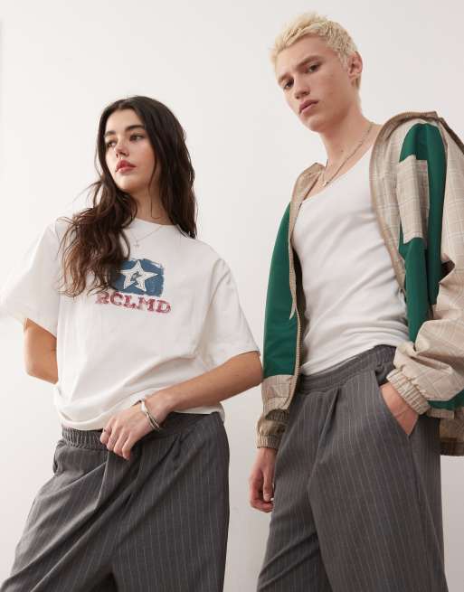 Reclaimed Vintage - Unisex - Koksgrå pull-on bukser med brede ben og nålestriber , 3 af 5