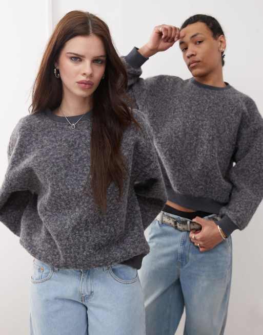 Reclaimed Vintage - Unisex - Koksgrå sweatshirt med tekstur 