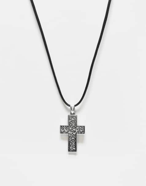 Reclaimed Vintage – Unisex-Kordelhalskette mit schönem Kreuzanhänger in Silber - view 1