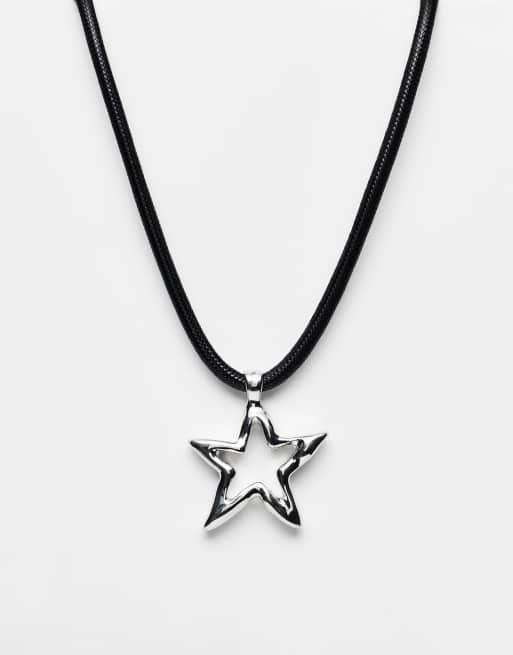 Reclaimed Vintage – Unisex-Kordelkette mit silberfarbenem rhodiniertem Sternanhänger