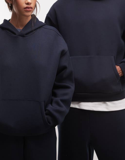 Reclaimed Vintage unisex kraftig boxig huvtröja-set i marinblå, 4 av 4