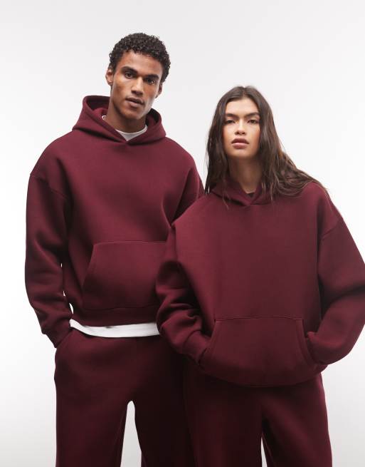 Reclaimed Vintage unisex kraftigt boxy hættetrøjesæt i blomme, 1 af 4