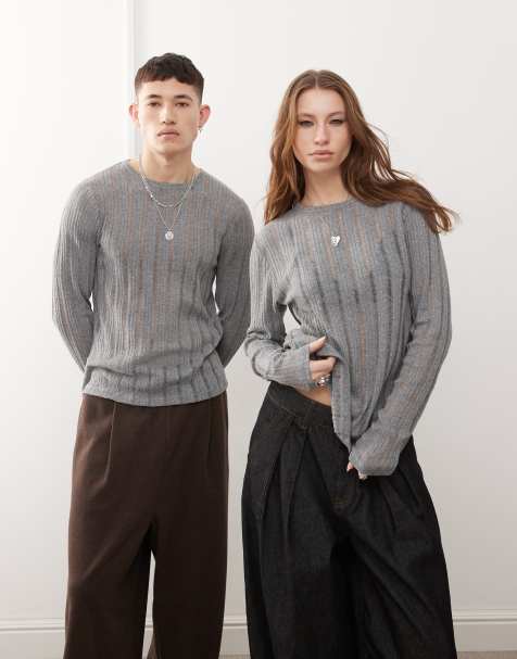 Reclaimed Vintage unisex ladder long sleeve top in grey - view 1