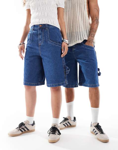 Reclaimed Vintage - Unisex - Lange tømrerjorts i forvasket indigoblå denim - view 1