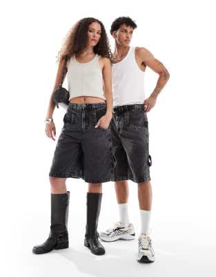 Reclaimed Vintage - Unisex - Lange tømrerjorts i forvasket sort denim