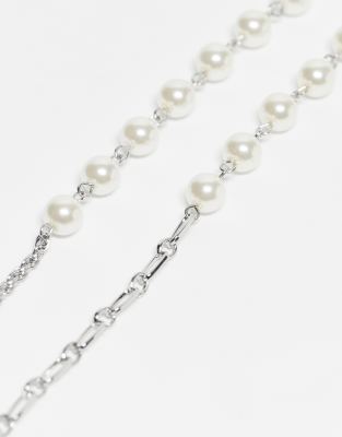 Reclaimed Vintage Unisex Layered 2-pack Layered Row Necklaces With Pearls In Silver
