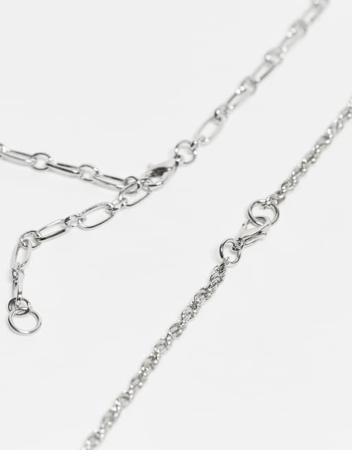 Reclaimed Vintage Unisex layered 2-pack layered row necklaces with pearls in silver, 3 of 3