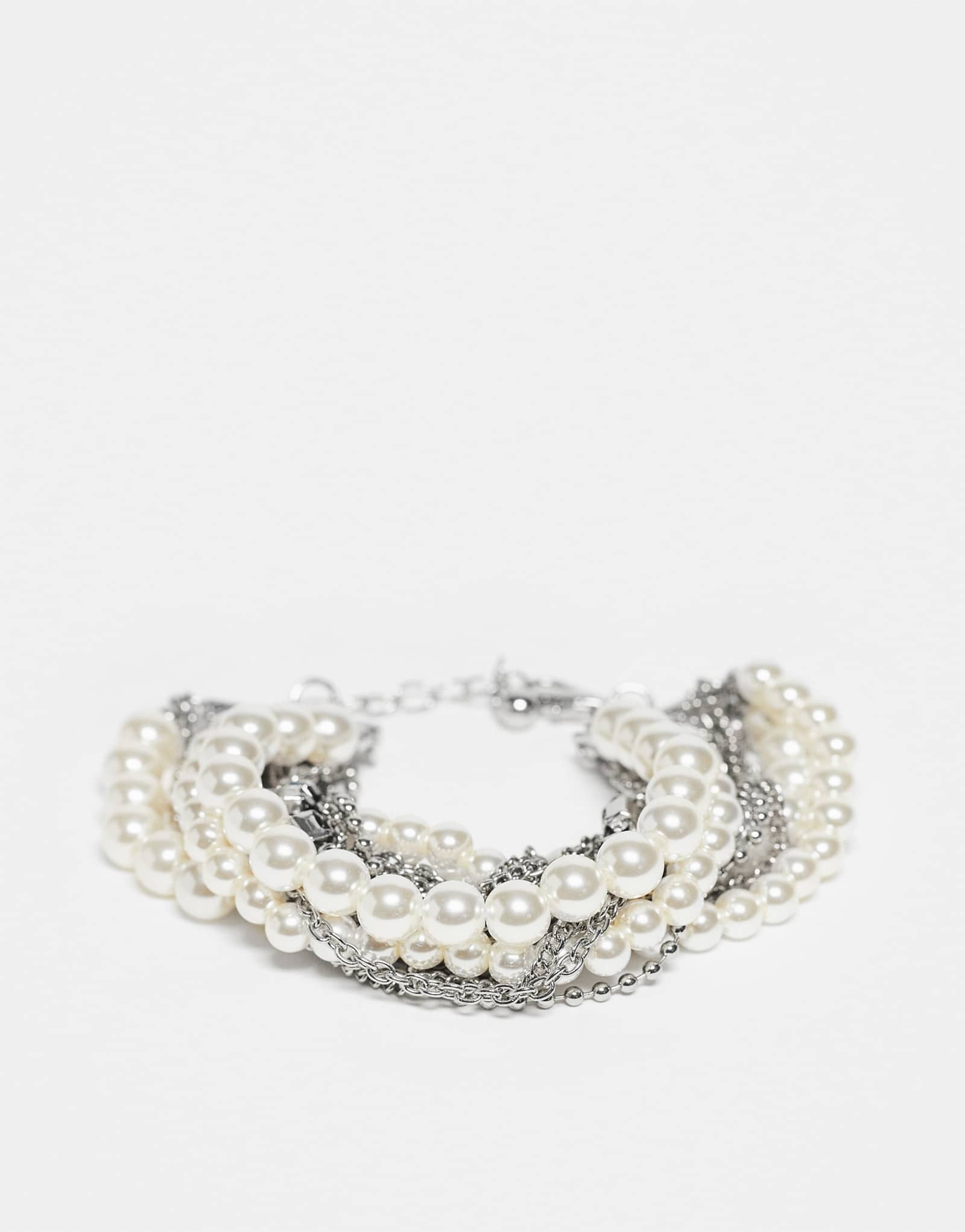 Восстановленный винтажный браслет унисекс с многослойным искусственным жемчугом и серебристым оттенком