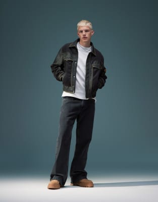 Reclaimed Vintage unisex leather look and cord mix bomber with branding