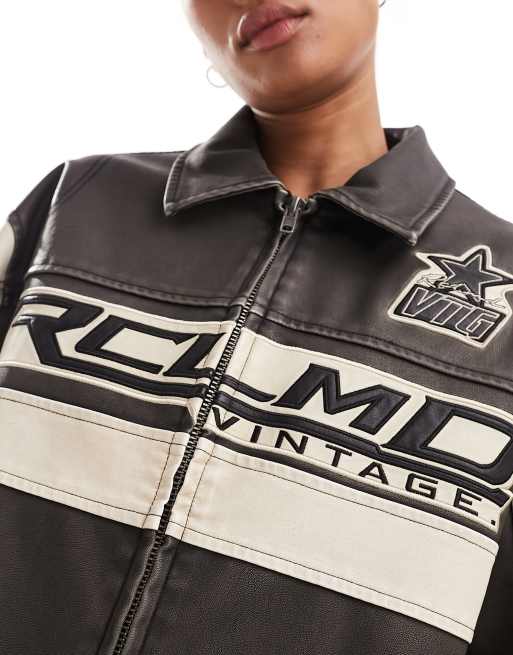 Reclaimed Vintage unisex leather look motor jacket ASOS