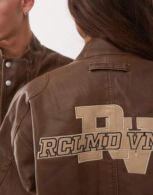 Reclaimed Vintage unisex leather look washed dad bomber with branding