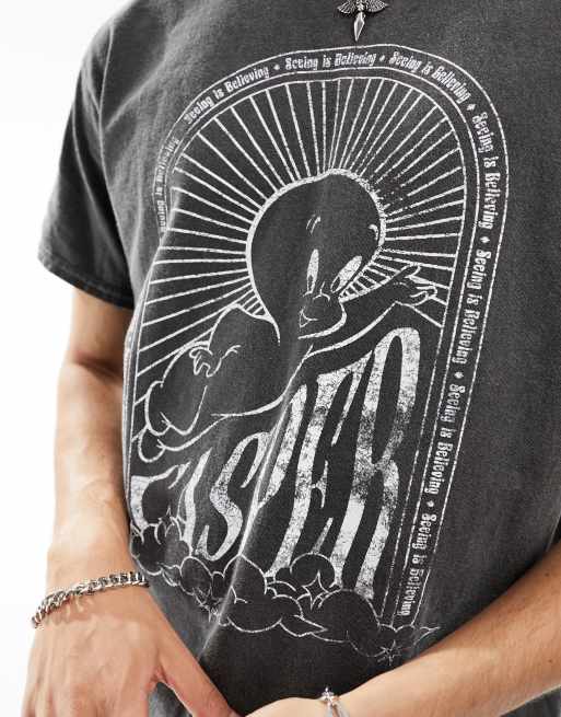 Reclaimed Vintage unisex licensed Casper t-shirt in washed charcoal , 3 of 4