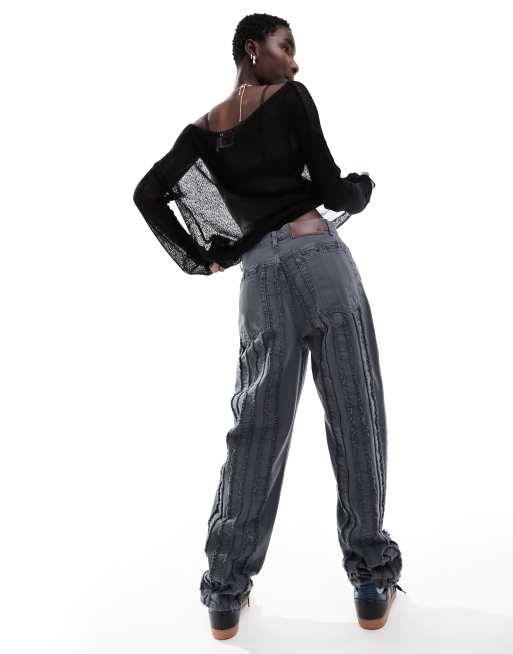 Reclaimed Vintage Unisex – Limited Edition – Postrzępione jeansy, 3 z 4