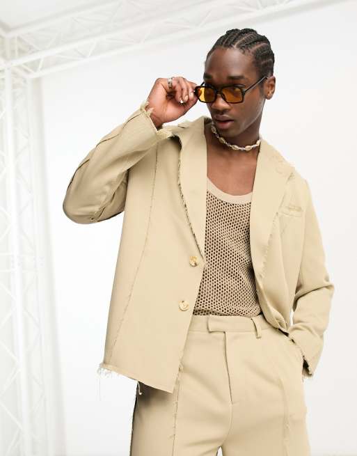 Reclaimed Vintage unisex limited edition relaxed blazer with distressing in stone - part of a set