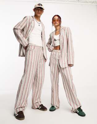 unisex limited edition suit pants in summer stripe with fraying-Multi