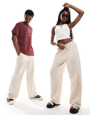 Reclaimed Vintage Unisex Linen Look Pull On Pants In Ecru-white