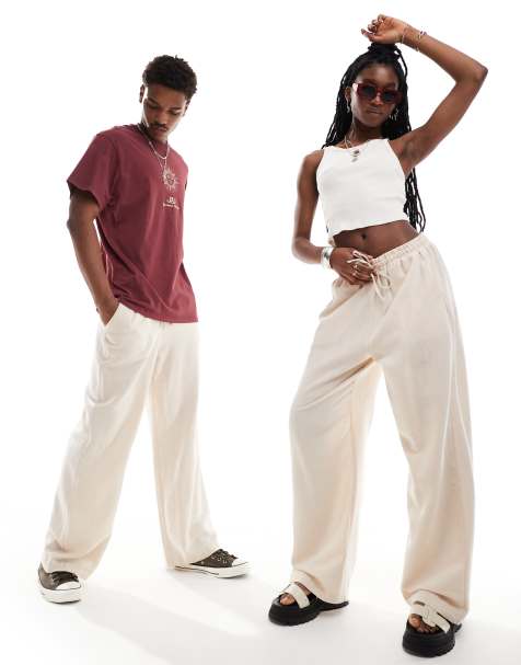 Reclaimed Vintage unisex linen look pull on pants in ecru - view 1