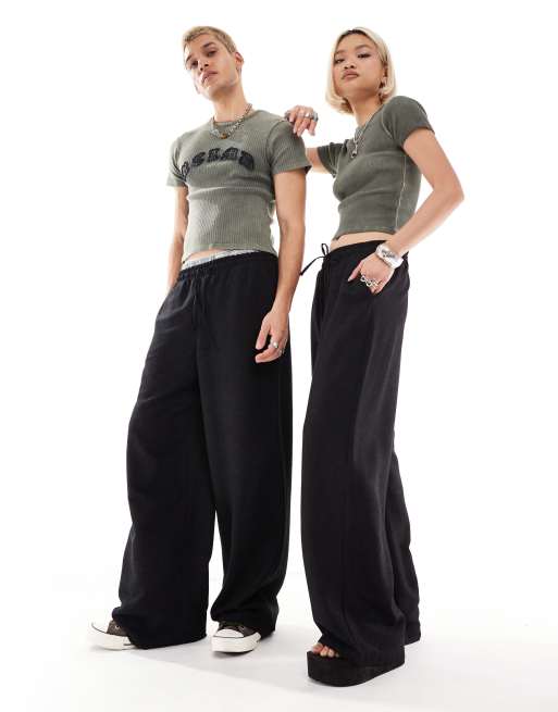 Reclaimed Vintage unisex linen look pull on trouser in black