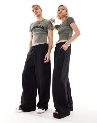 Reclaimed Vintage unisex linen look pull on trouser in black