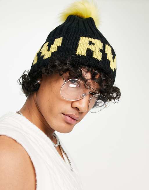 Black and sale yellow beanie hats