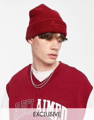 Reclaimed Vintage unisex logo beanie in burgundy - ASOS Price Checker