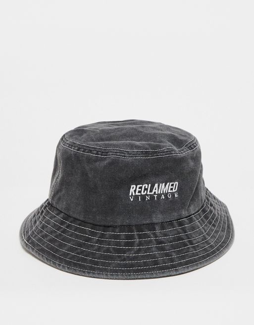Reclaimed Vintage unisex logo bucket K-embroidered hat in black