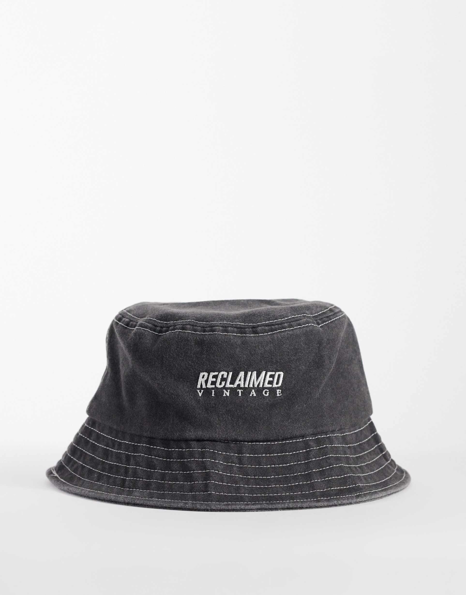reclaimed vintage unisex logo bucket hat in black