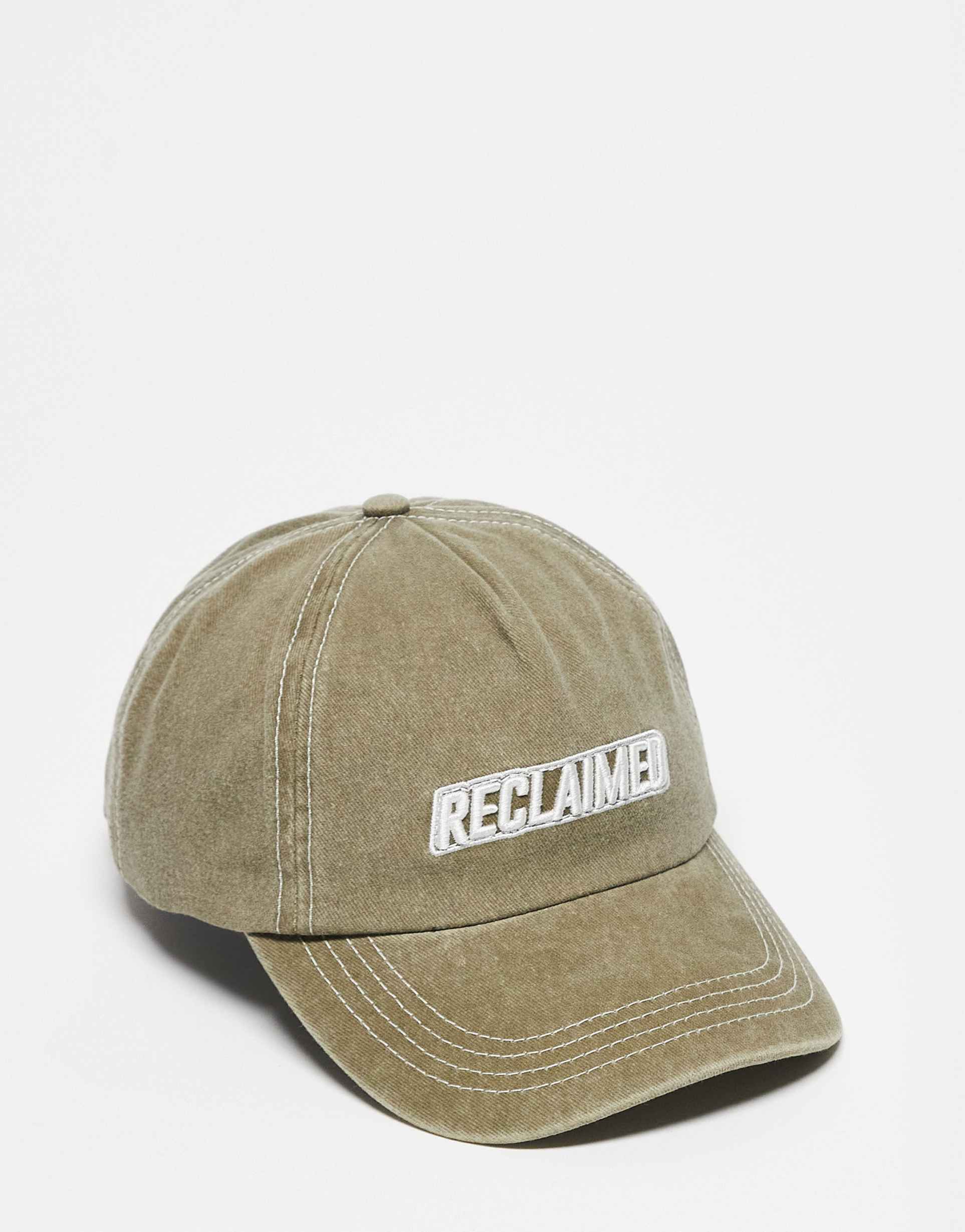 reclaimed vintage unisex logo cap in washed khaki green