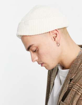 Reclaimed Vintage unisex logo fisherman beanie in ecru  - ASOS Price Checker
