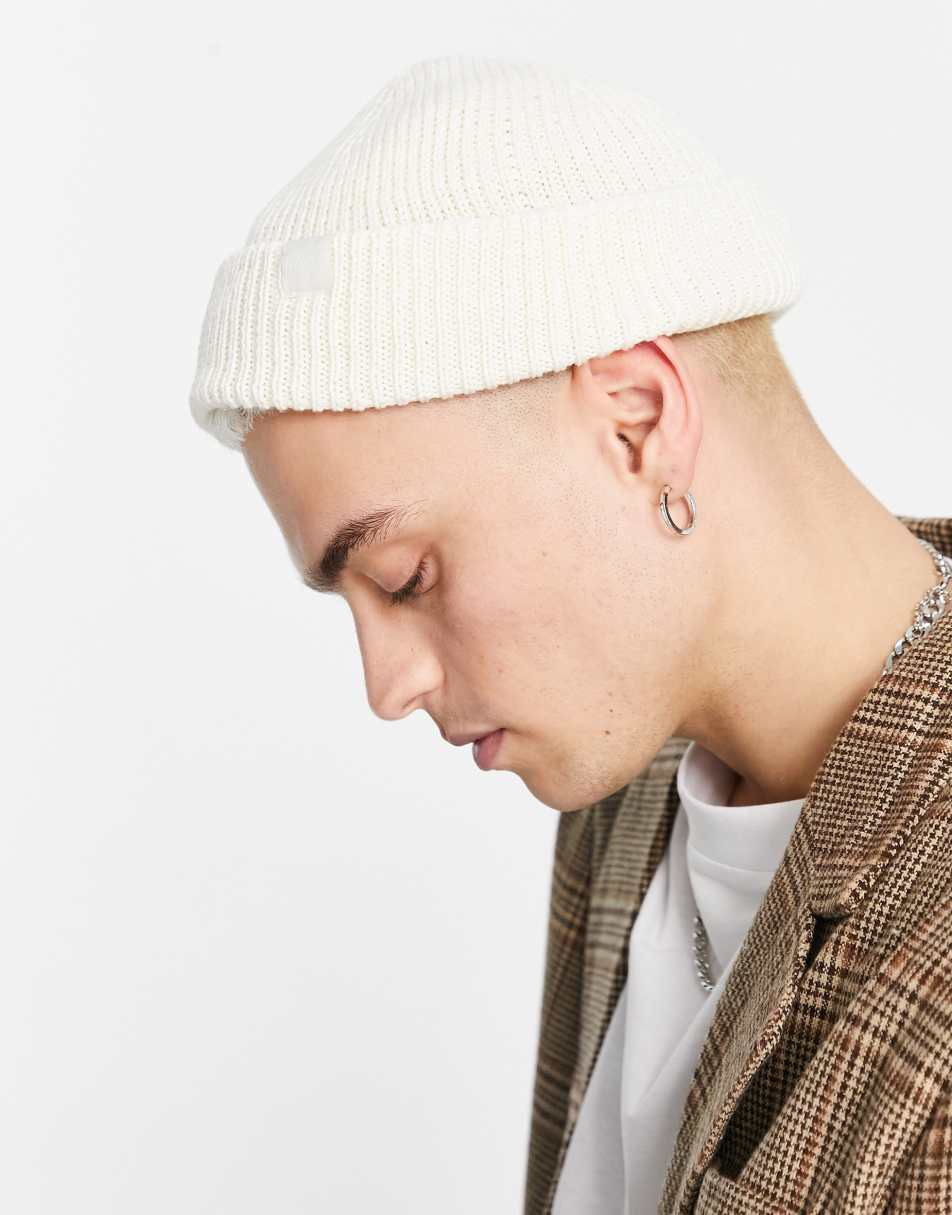 Reclaimed Vintage unisex logo fisherman beanie in ecru
