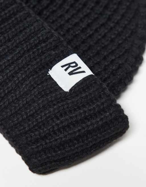 Reclaimed Vintage unisex logo waffle beanie in black co-ord, 3 of 3