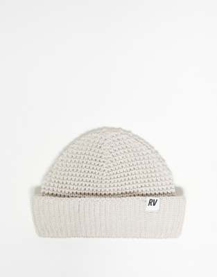 Reclaimed Vintage Reclaimed Vintage unisex logo waffle beanie in ecru-Grey