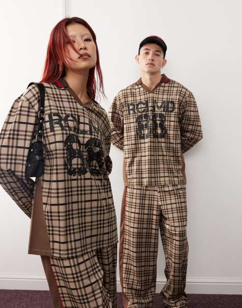 Reclaimed Vintage unisex long sleeve football top in check print - view 1