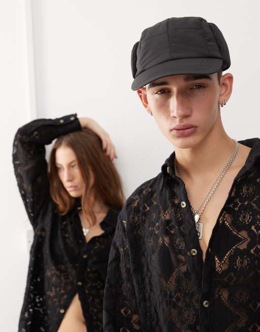 Reclaimed Vintage unisex long sleeve lace shirt in black, 3 of 4