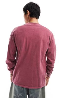Reclaimed Vintage unisex long sleeve oversized t-shirt with blur graphic in burgundy