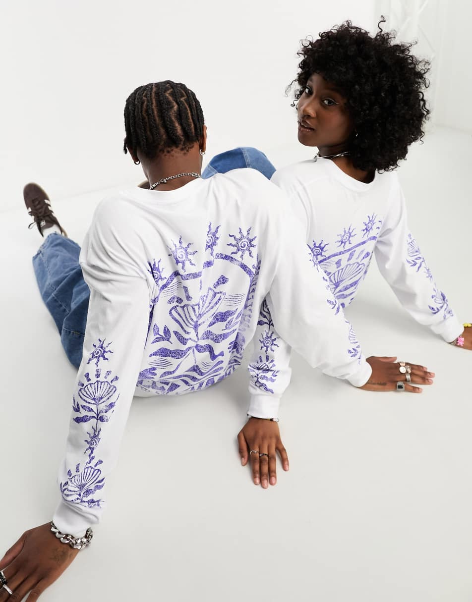 Reclaimed Vintage unisex long sleeve skate tee with floral graphic in white