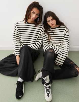 Reclaimed Vintage Unisex Long Sleeve T-shirt In Black And White Stripe